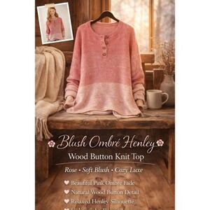 Sundance Women's Avedon Henley Pink Ombre Long Sleeve Wood Button Size Large